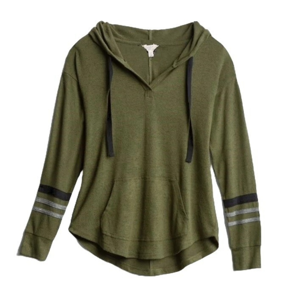 Market & Spruce Olive‎ Hoodie with Black and Gray Stripes